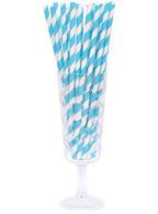 Image of Caribbean Blue and White Stripe 50 Pack Paper Straws