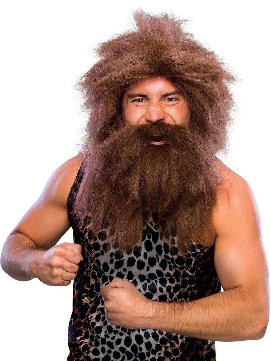 Caveman Adults Brown Costume Beard and Wig Set - Main Image