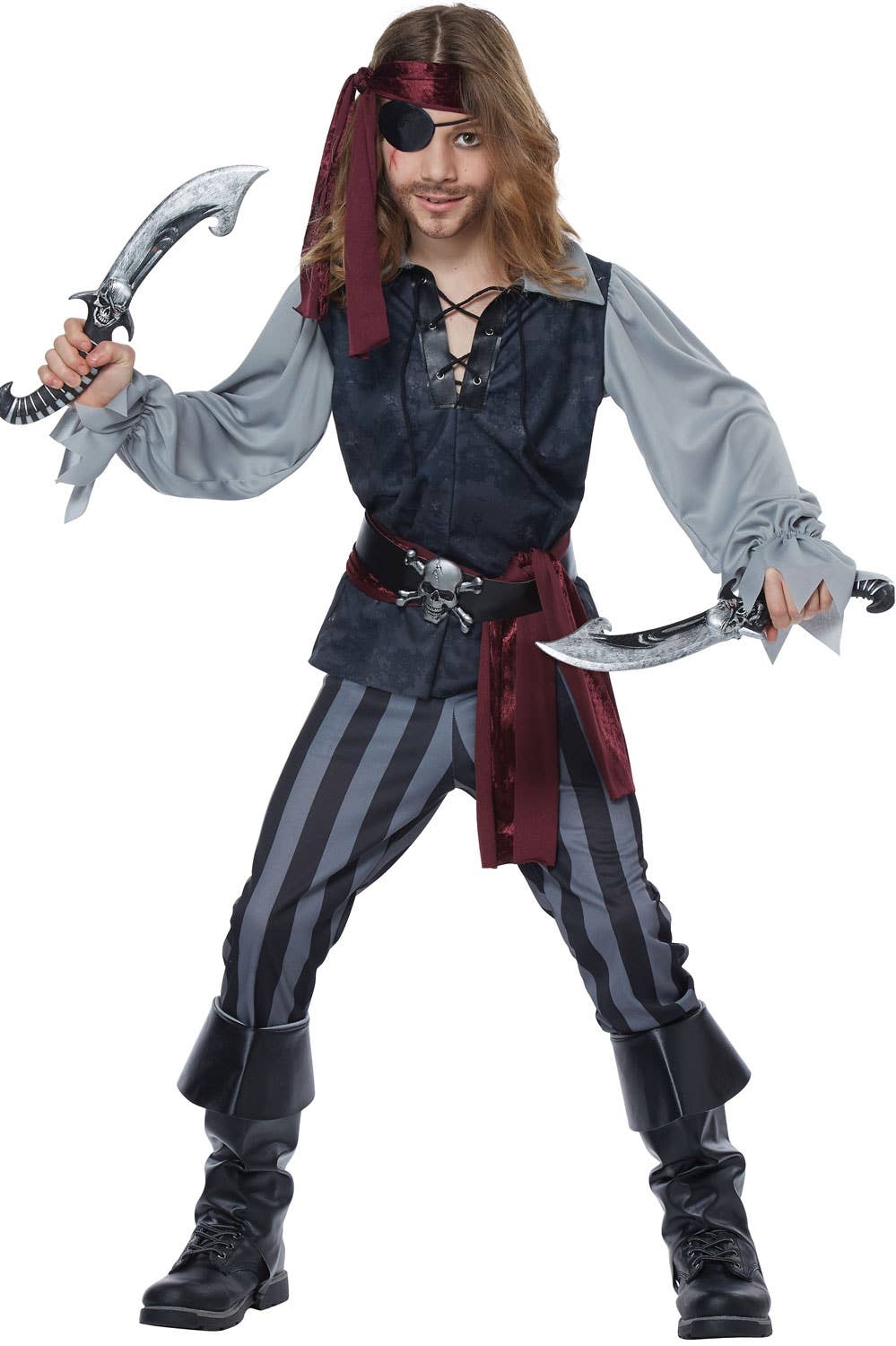Sea Scoundrel Pirate Boy's Black and Grey Costume Main Image