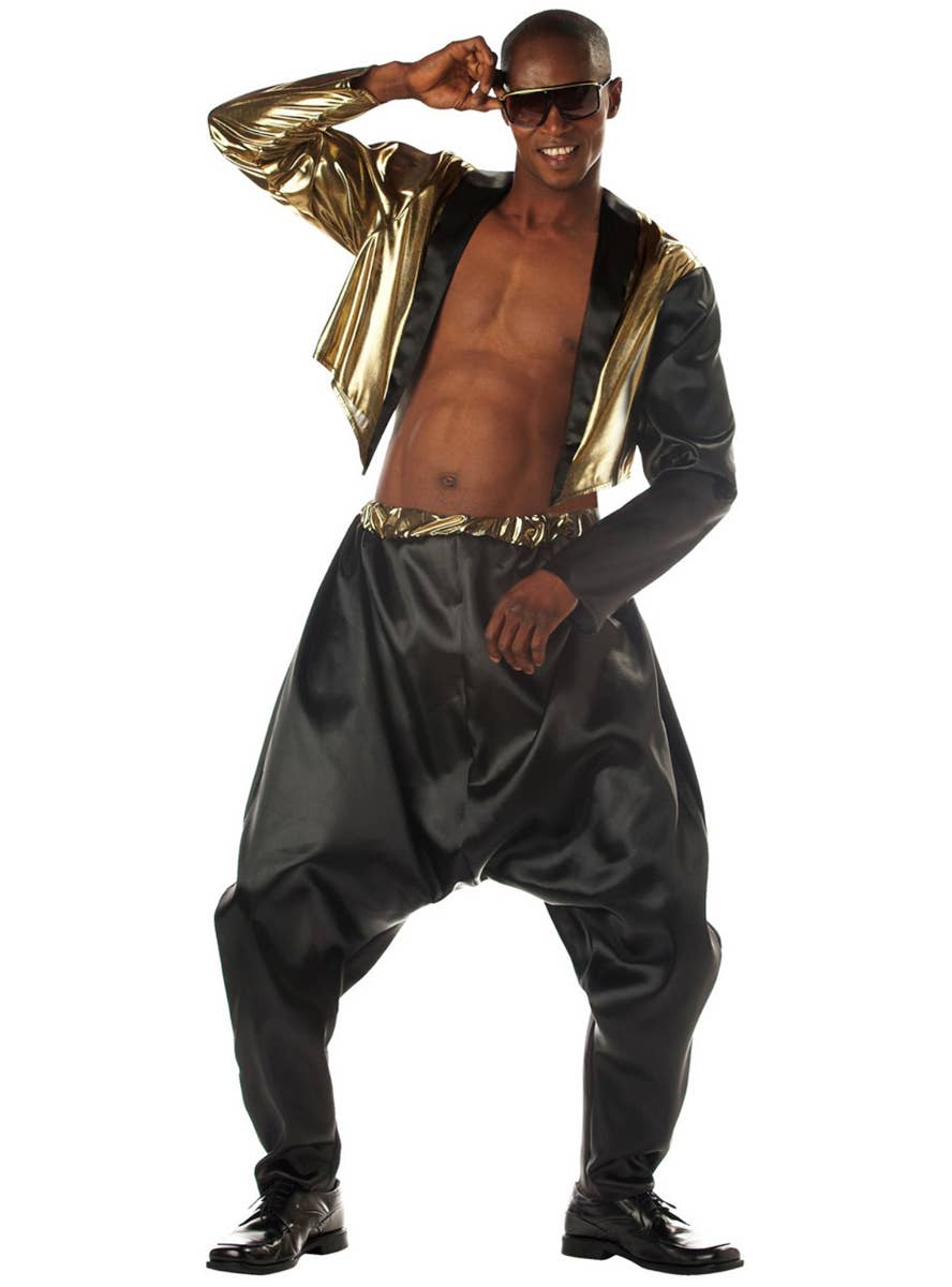 Old School 80s Rapper Black and Gold Mens Costume - Main Image