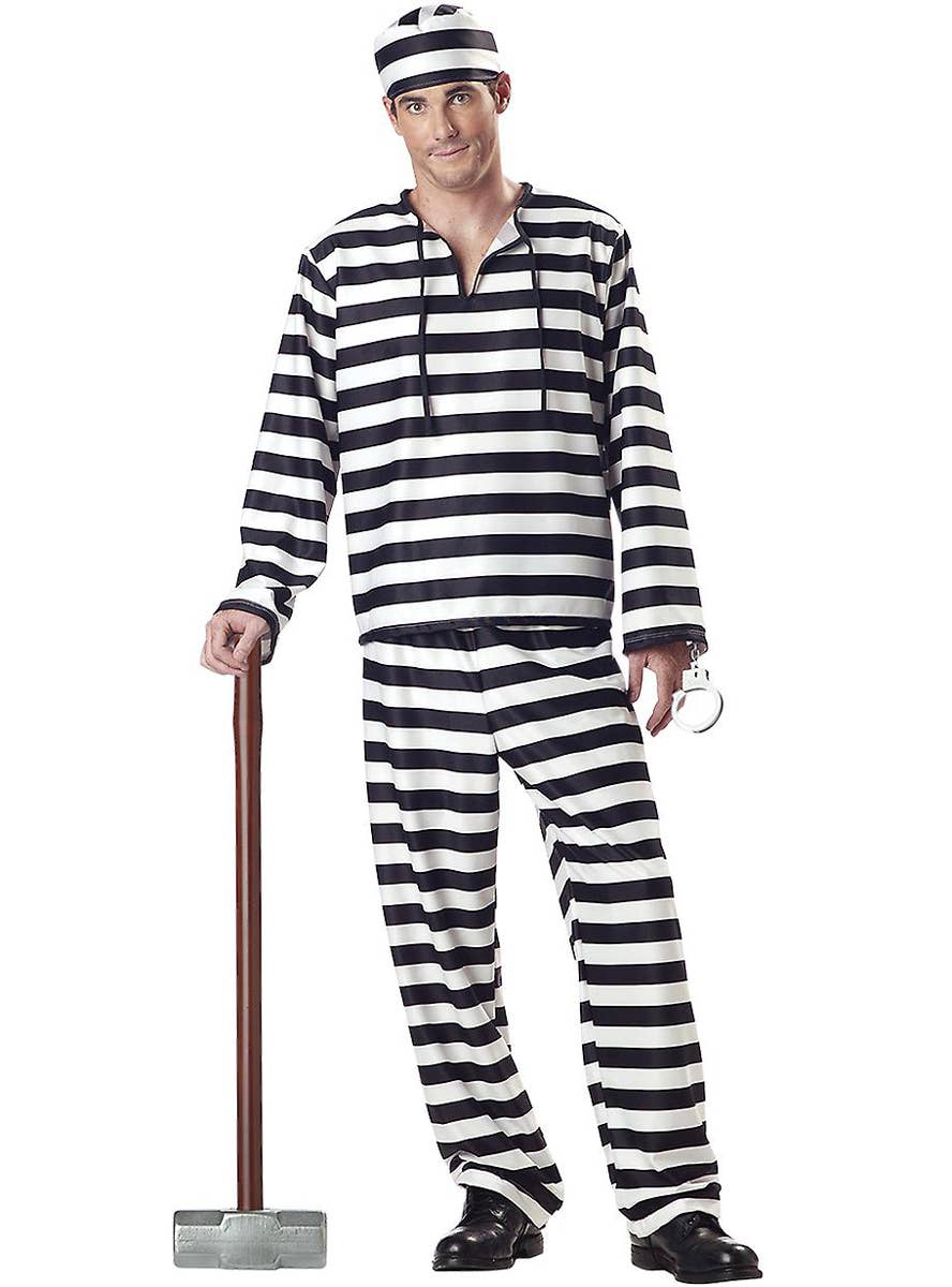 Jailbird Prisoner Mens Black and White Convict Costume -main image