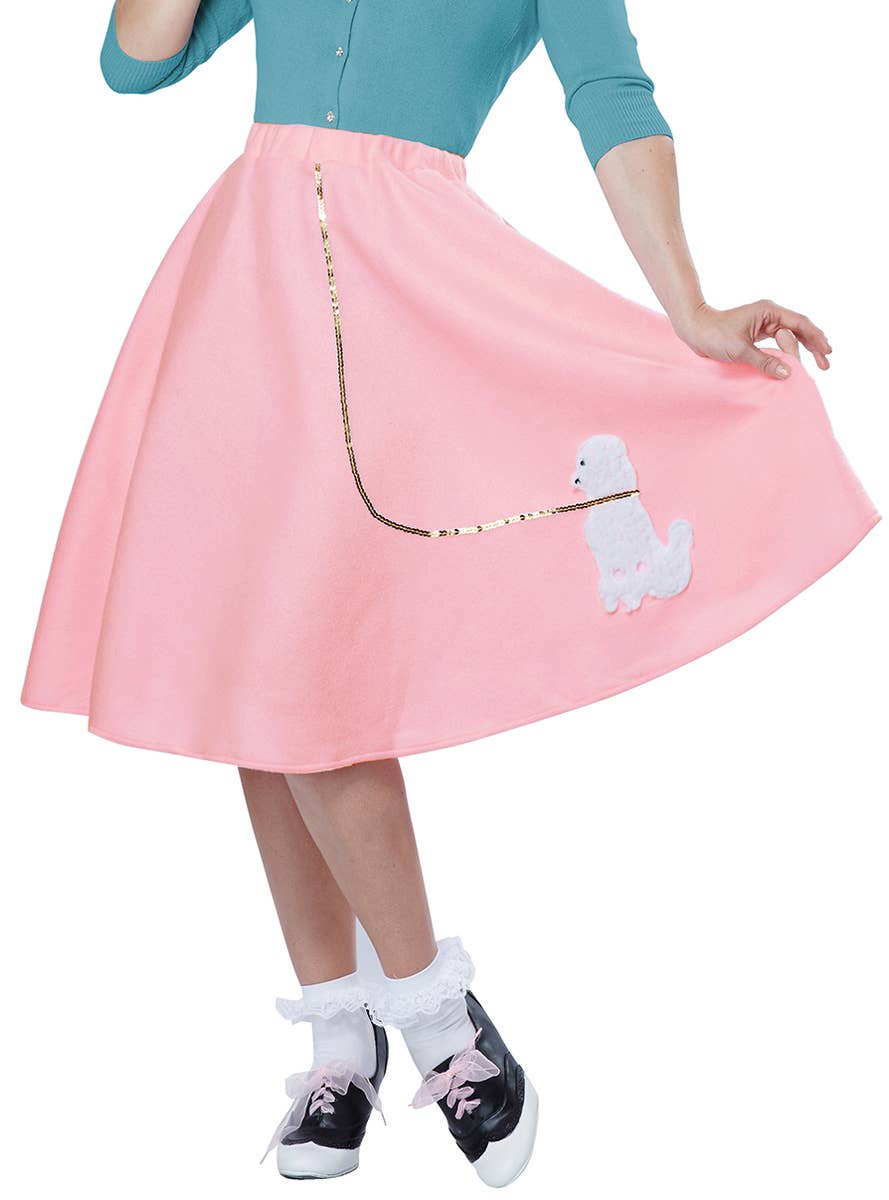 Pale Pink Women's 50's Poodle Skirt Costume Close Up Image