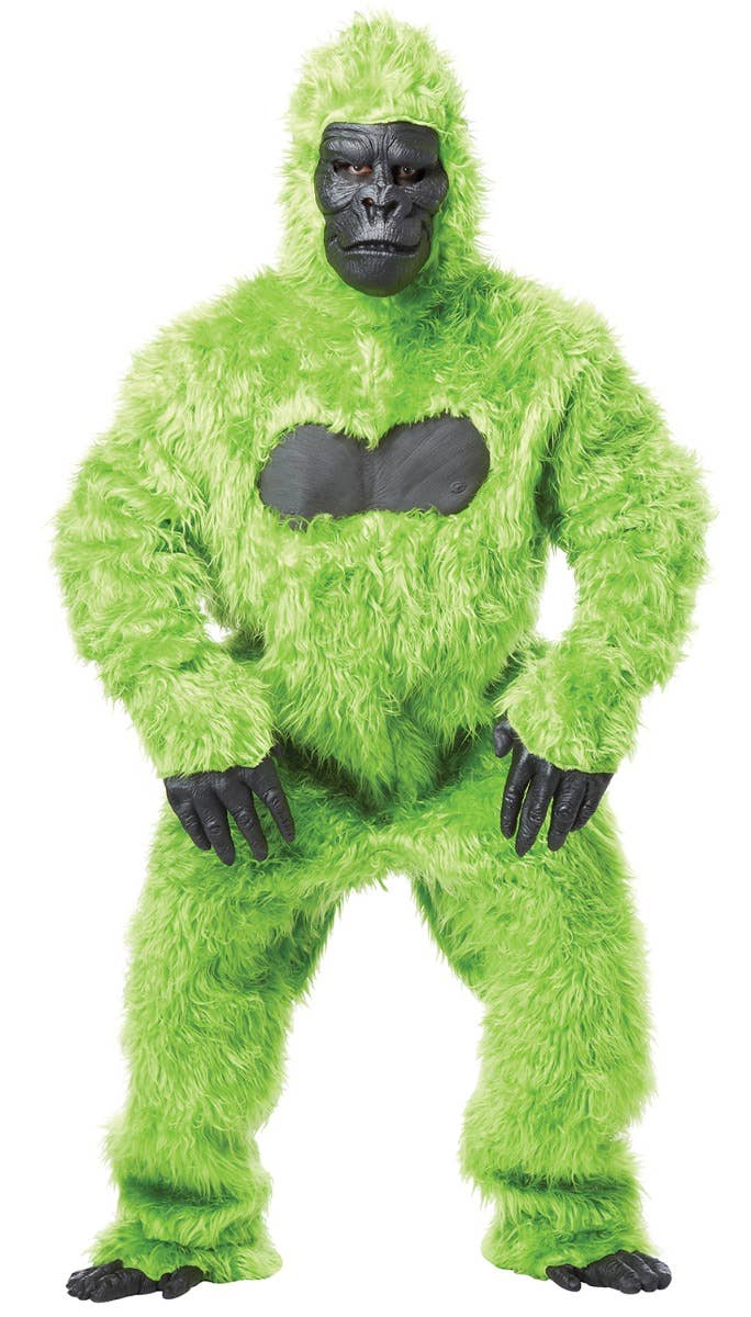 Men's Hilarious Bright Green Gorilla Suit Fancy Dress Costume Main Image