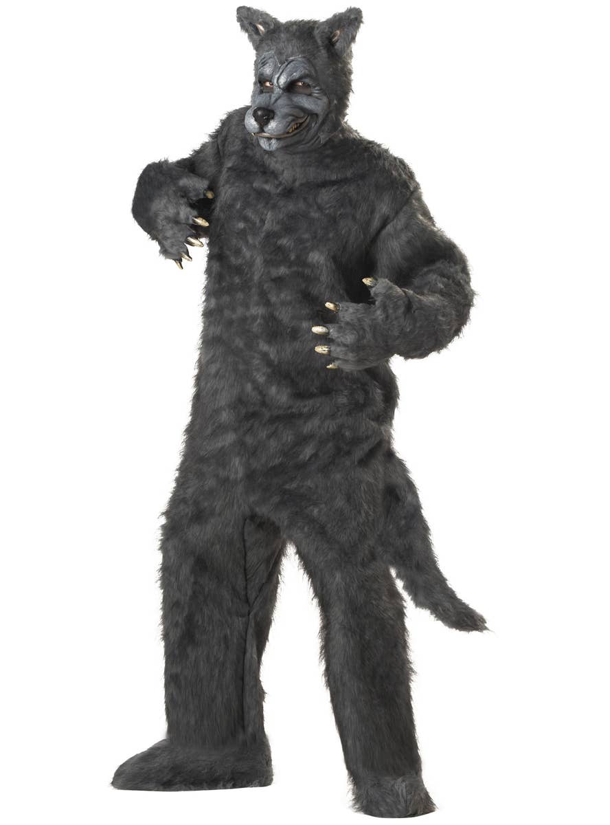 Furry Grey Faux Fur Big Bad Wolf Halloween Costume for Men Main Image