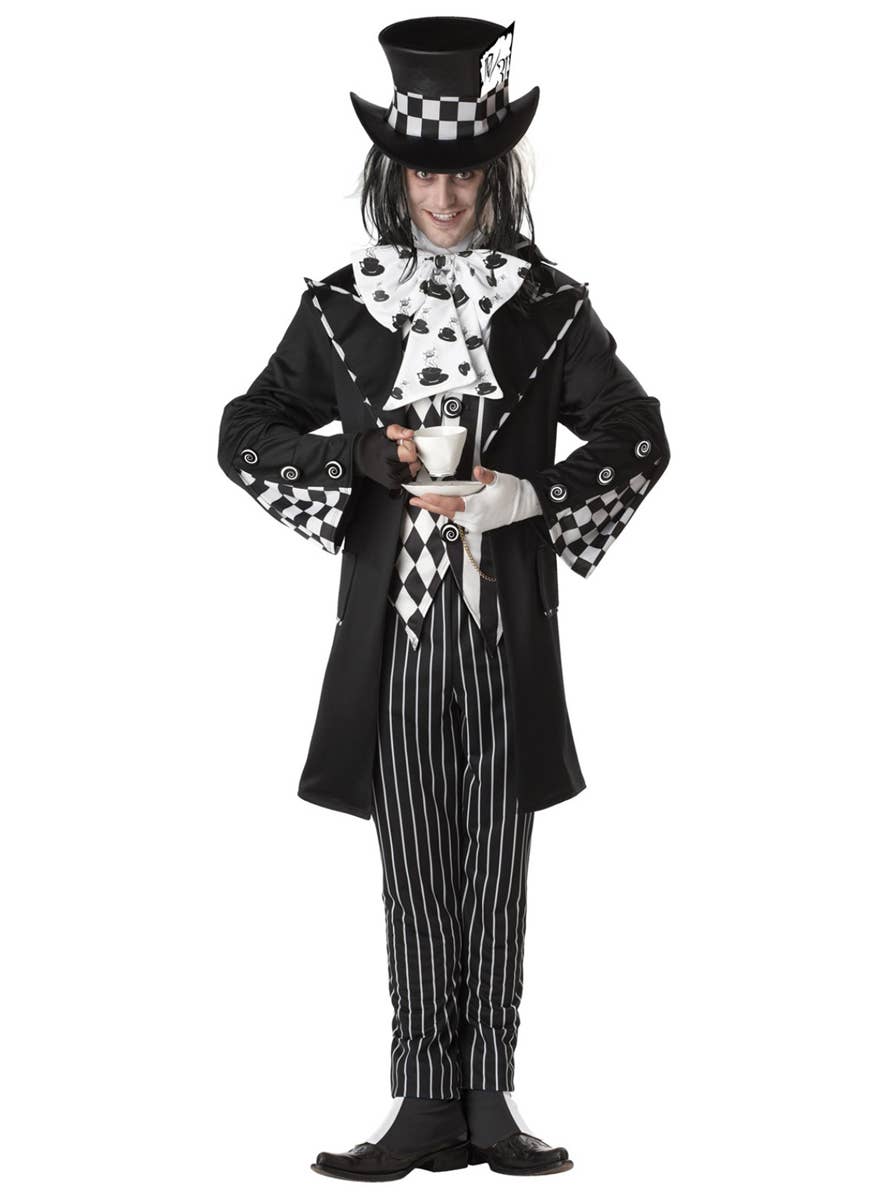Deluxe Black and White Gothic Mad Hatter Men's Halloween Costume - Main Image
