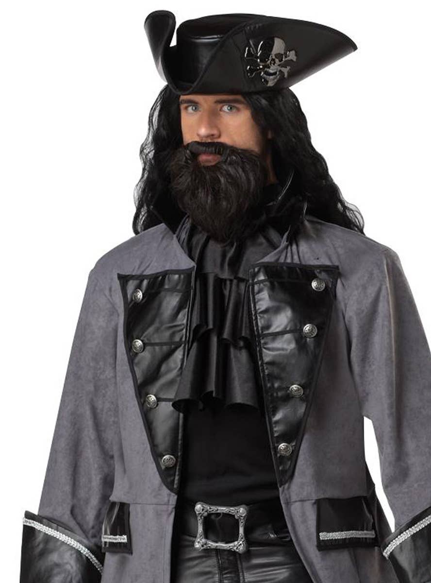 Grey Faux Suede Captain Blackbeard Costume Pirate Costume For Men Grey Faux Suede Captain Blackbeard Costume Pirate Costume For Men