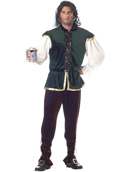 Men's Green Velvet Tavern Barkeep Medieval Costume - Main Image