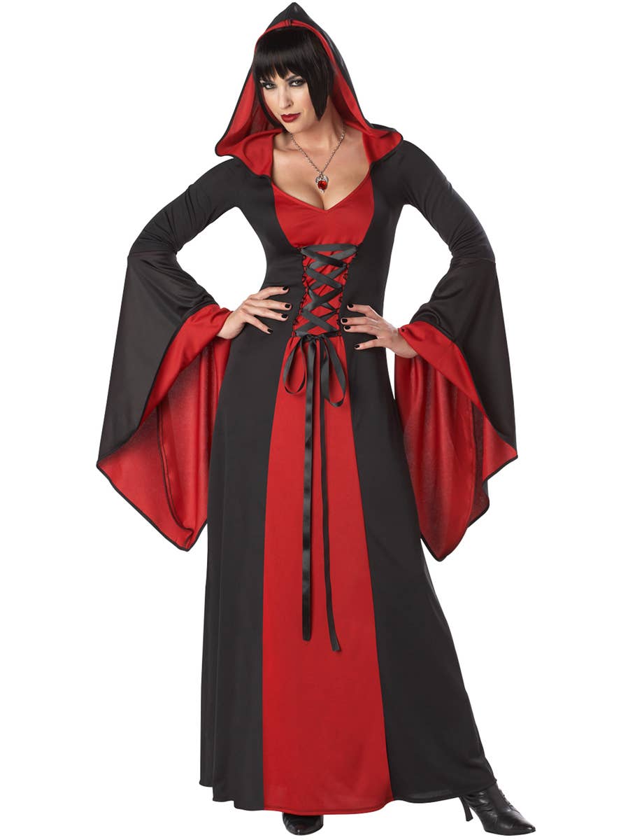 Black and Red Hooded Dress Robe Women's Halloween Costume - Main Image