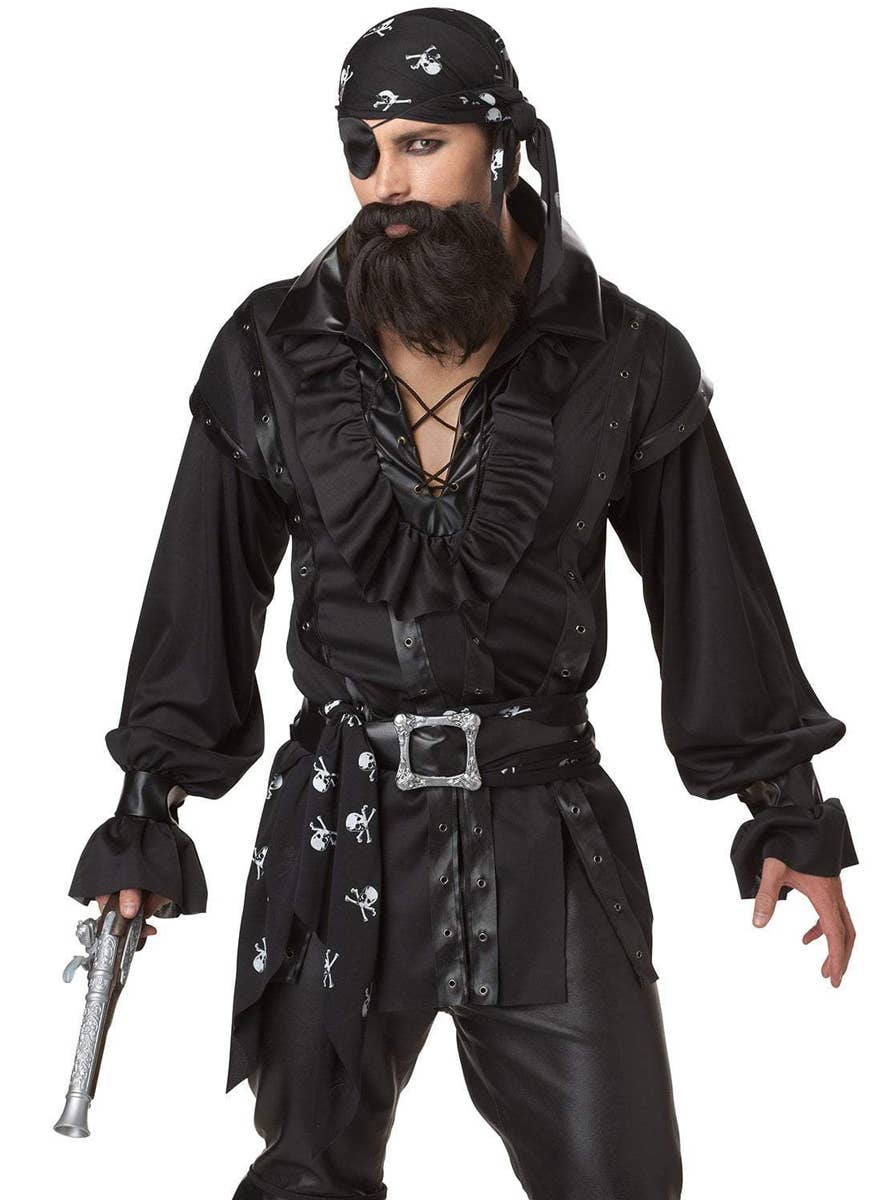 Black Swashbuckling Men's Pirate Costume - Close Up Image