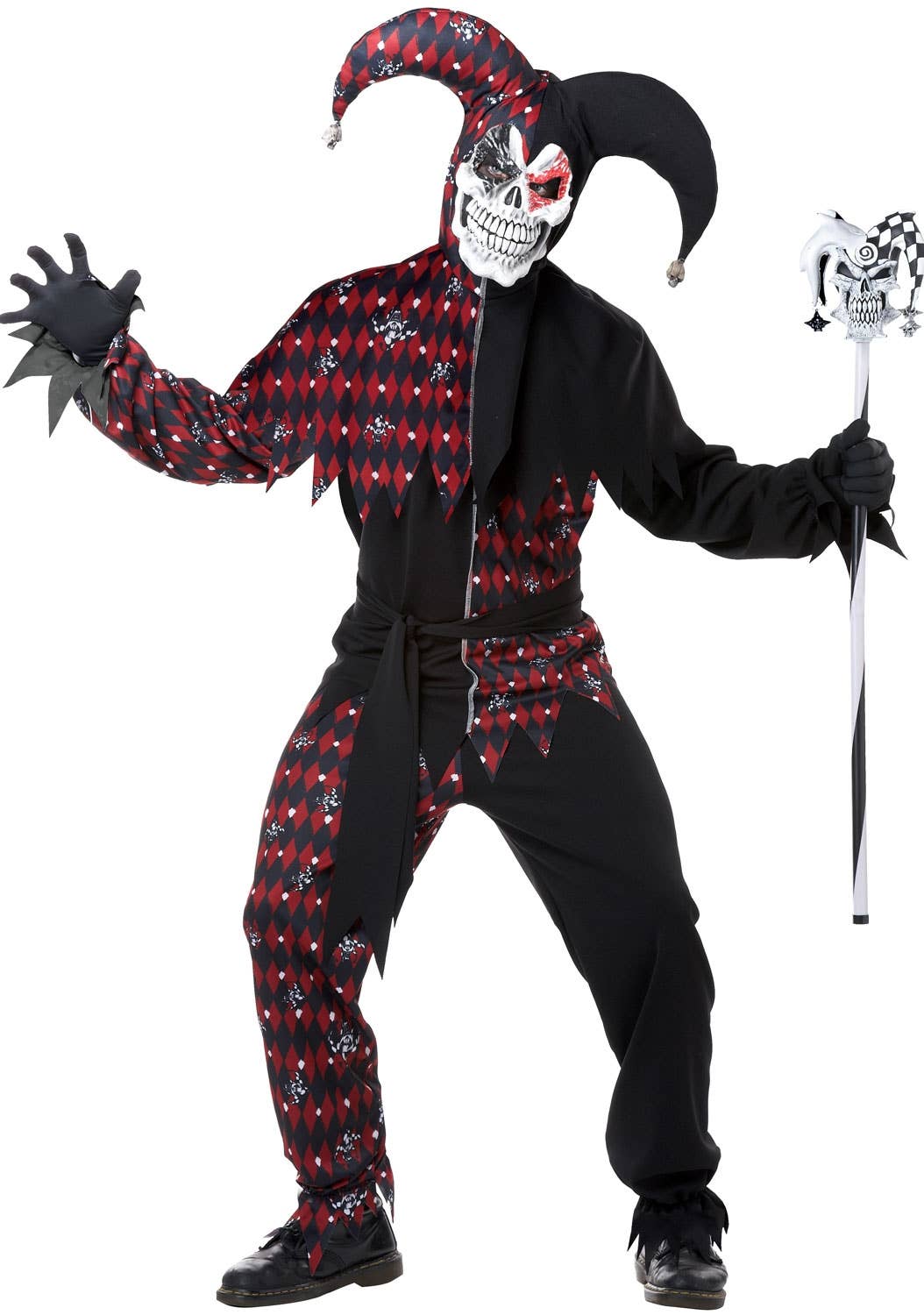 Sinister Court Jester Red and Black Adult's Costume Main Image