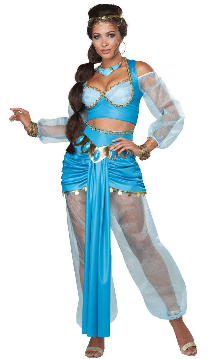Women's Sexy Blue Arabian Princess Fancy Dress Costume - Main Image