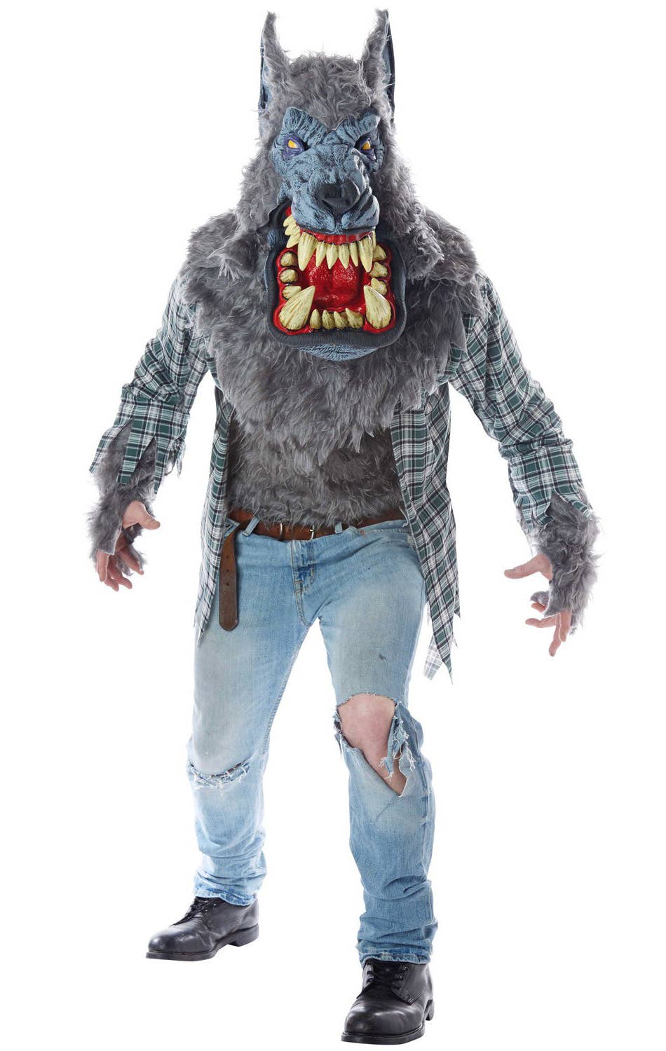 Deluxe Furry Grey Werewolf Costume Monster Wolf Dress Up for Men