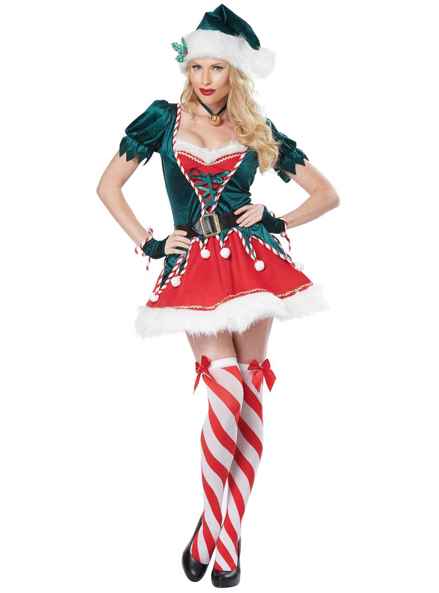Red and Green Women's Sexy Elf Christmas Costume Main Image