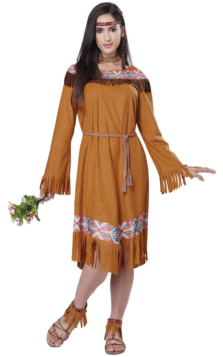 Classic Native American Womens Fancy Dress Costume - Main Image