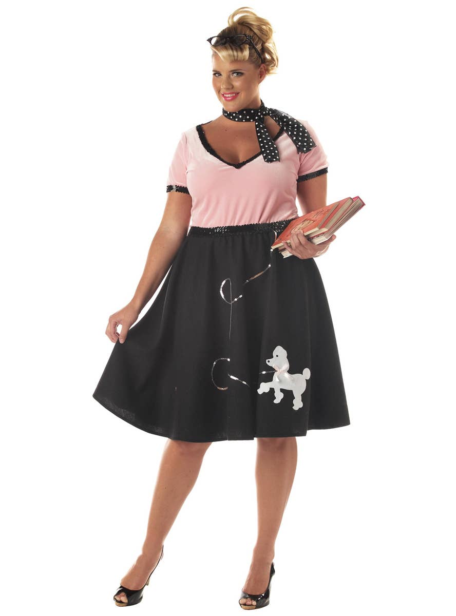 Plus Size Women's Black Poodle 50s Skirt Costume - Front Image