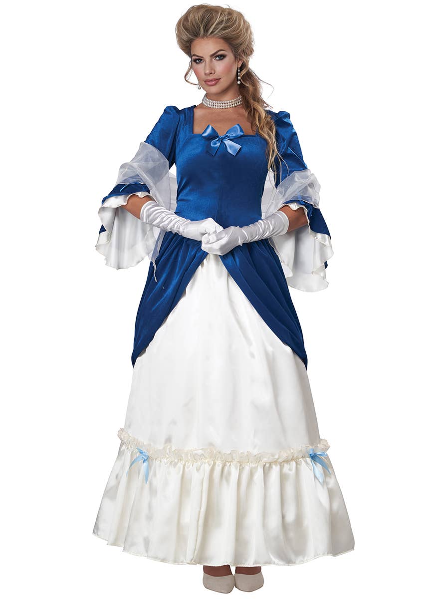 Deluxe Blue Colonial Era Martha Washington Women's Costume - Alternative Style Image