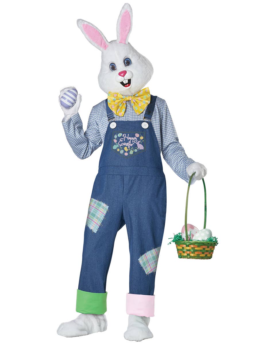 Adults Happy Easter Bunny Mascot Costume - Front Image