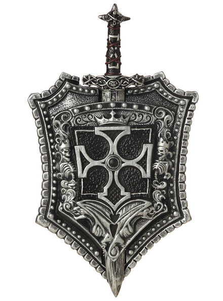 Black and Silver Medieval Knight Sword and Shield Costume Weapon Set