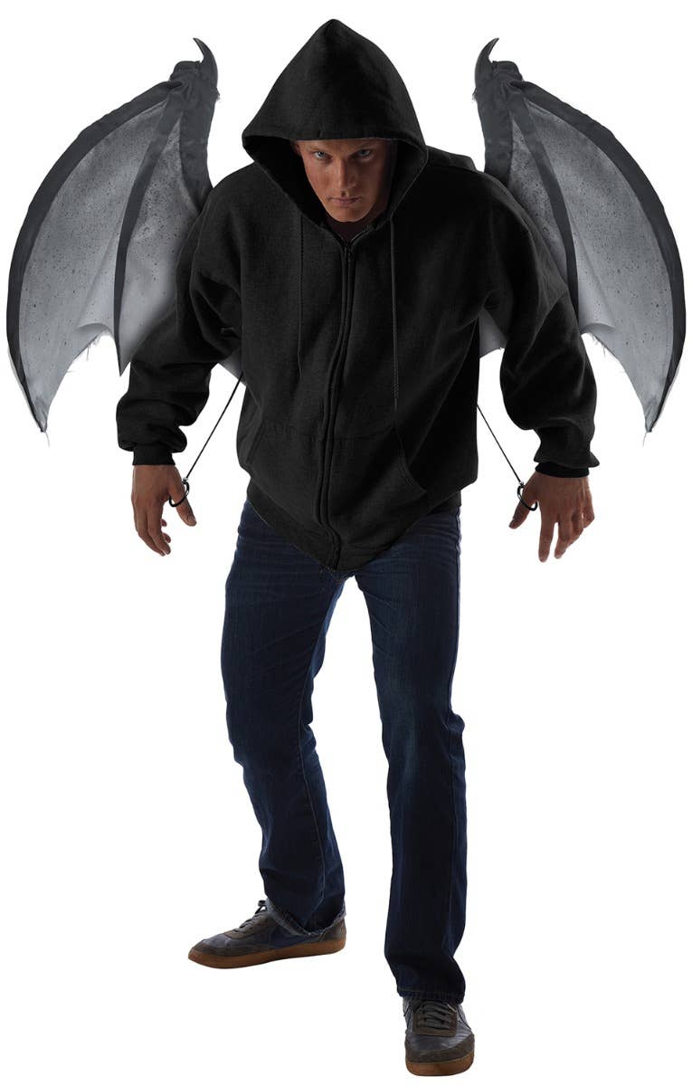 Men's Black And Grey Halloween Movable Moving Bat And Devil Costume Wings 1.22m Costume Accessory Main Image