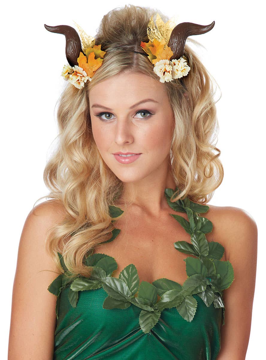 Women's Brown Woodland Fairy Costume Horns Main Image