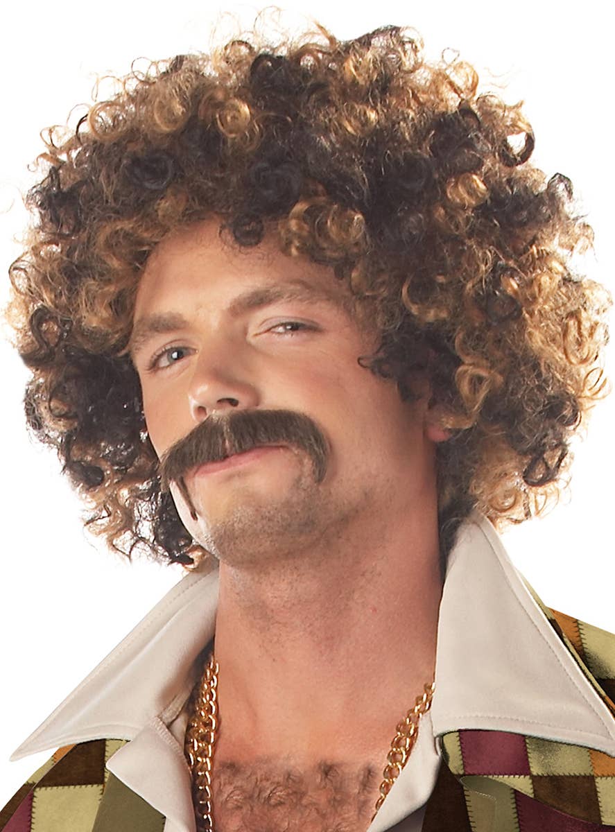 70s Disco Dirtbag Kit Adult Black Wig Moustache main image 0