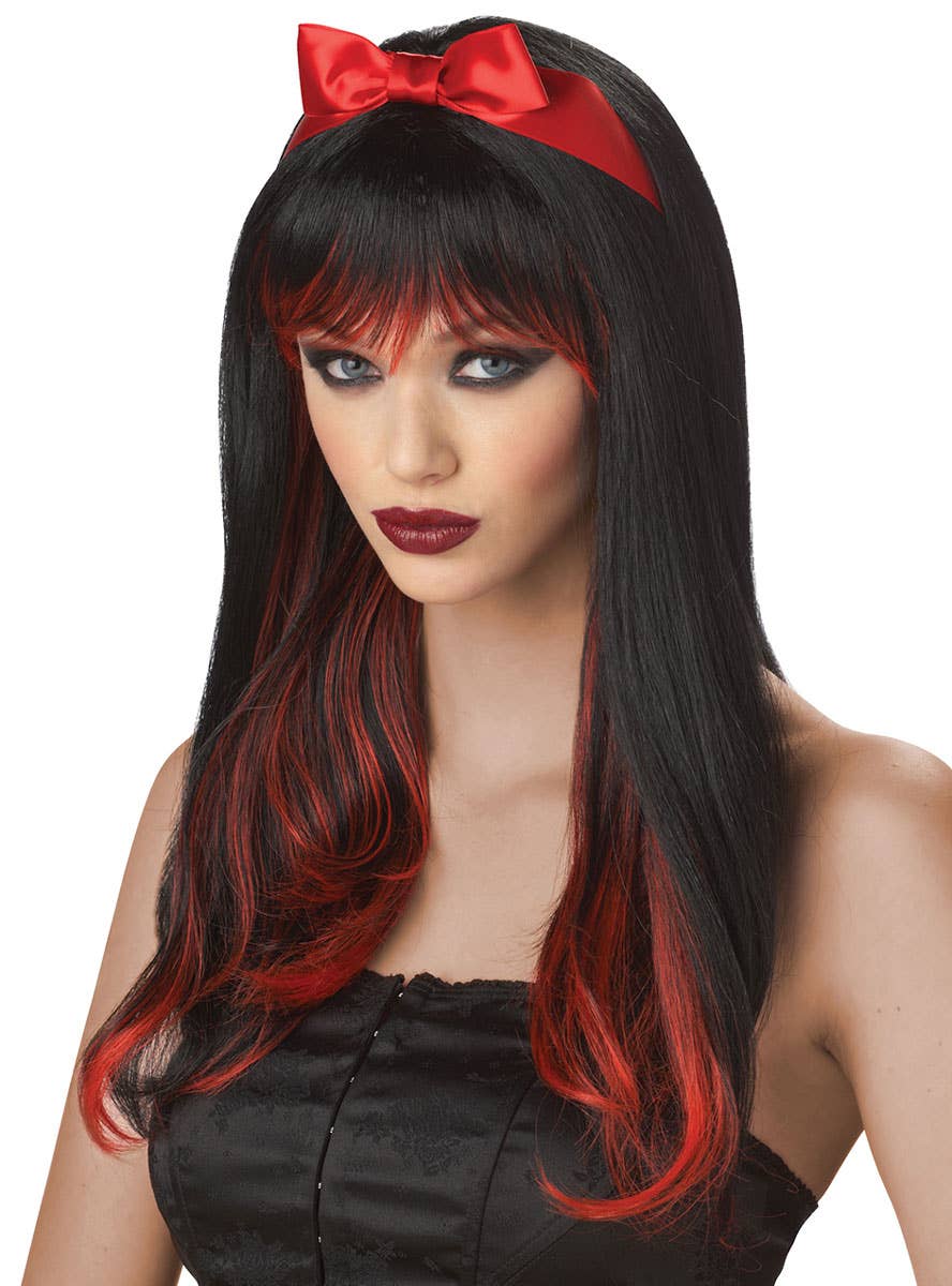 Women's Enchanted Black and Red Gothic Costume Wig Main Image