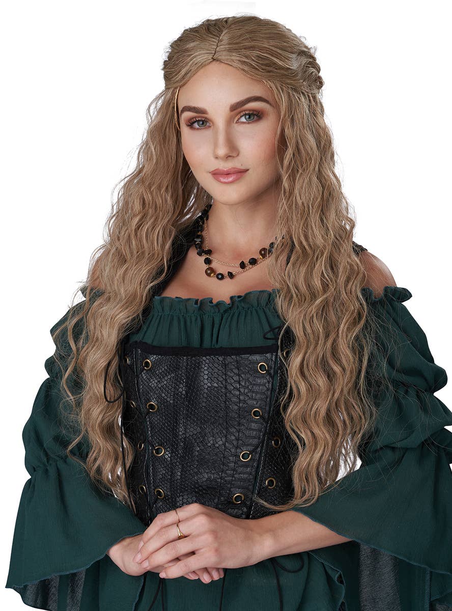 Extra Long Curly Blonde Renaissance Maiden Costume Wig for Women - Alt Image 2