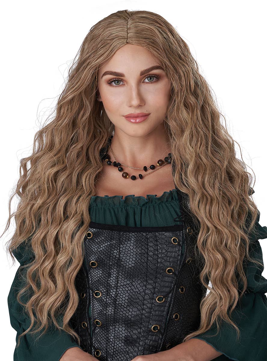 Extra Long Curly Blonde Renaissance Maiden Costume Wig for Women - Main Image