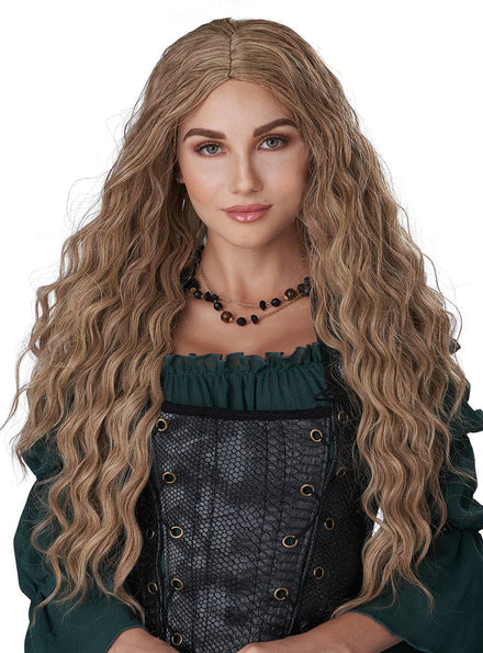Extra Long Curly Blonde Renaissance Maiden Costume Wig for Women - Main Image