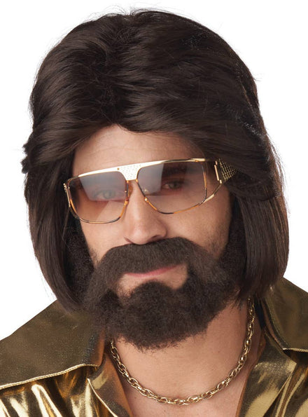 1970's Men's Brown Costume Wig Beard and Moustache Accessory Set