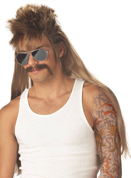 Joe Dirt Mississippi Mud Flap Light Brown Mullet Red Neck Wig Front View