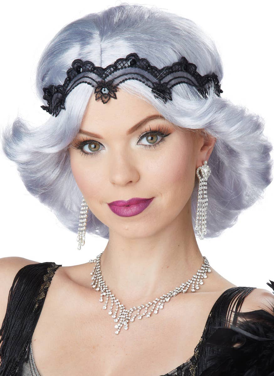 Silver 1920's Gatsby Flapper Flicked Bob Wig for Women Main Image
