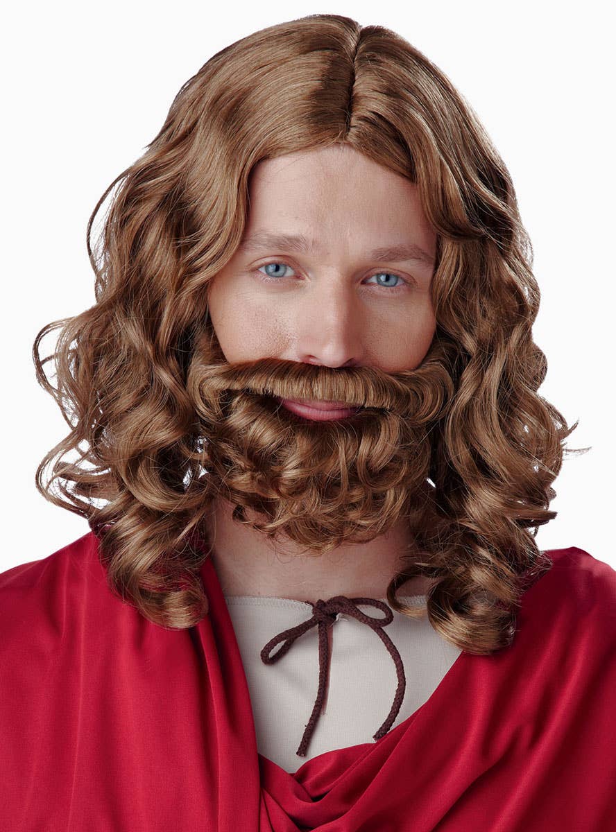 Bushy Brown Jesus Beard and Wig Set For Men