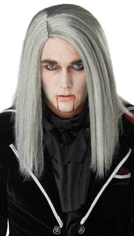 Sleek Vampire Grey Halloween Wig Front Image