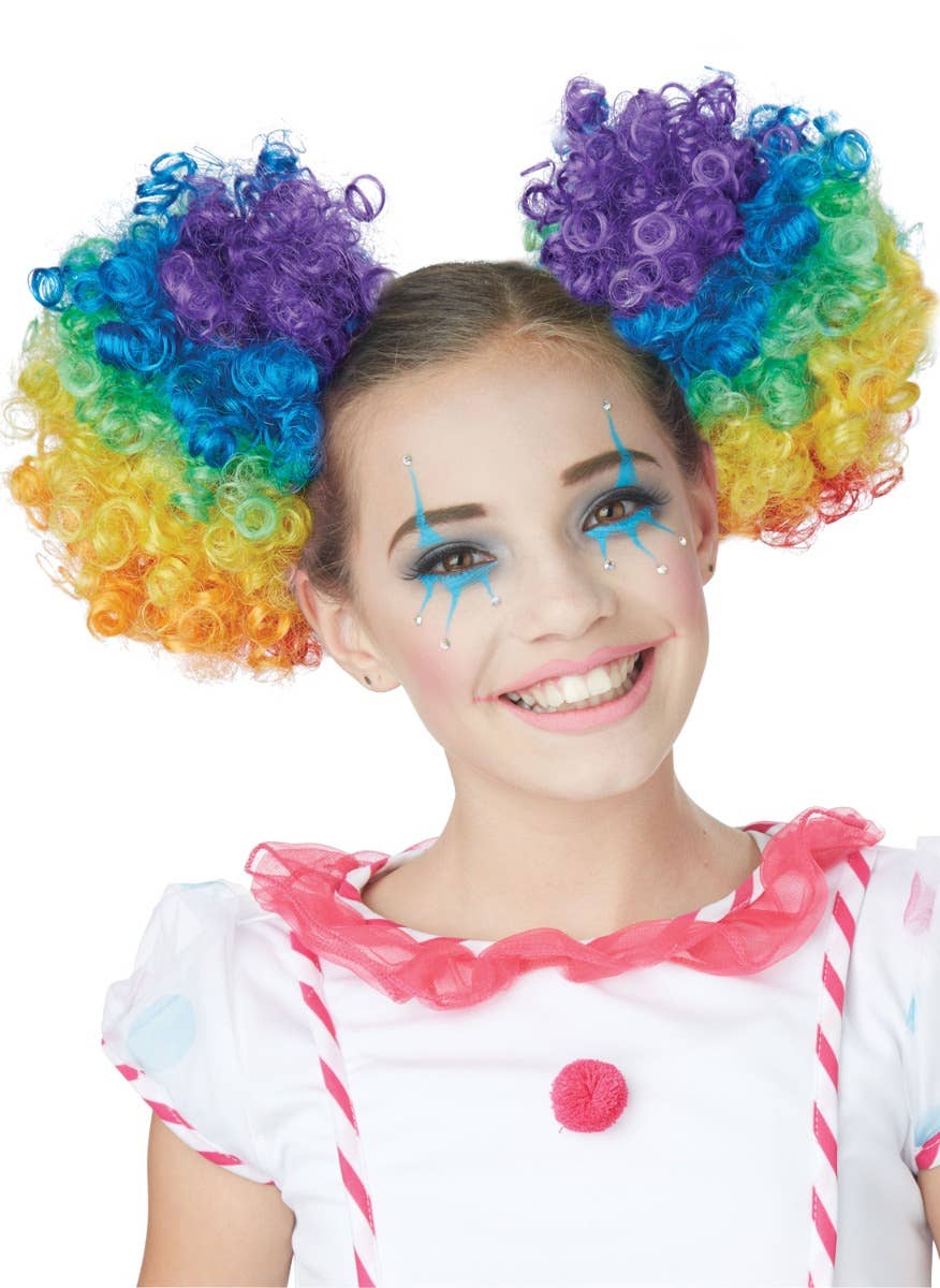 Rainbow Clip In Curly Clown Costume Accessory Puffs Alternate Image
