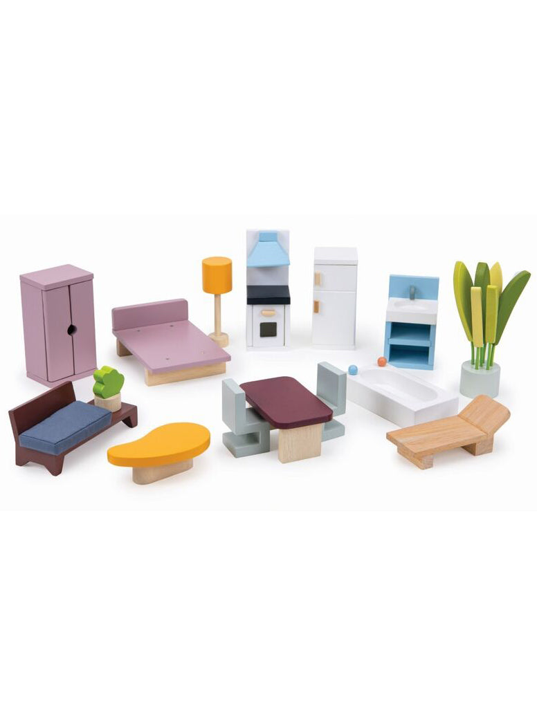 Cedar Chalet Wooden Dollhouse With Furniture - Image