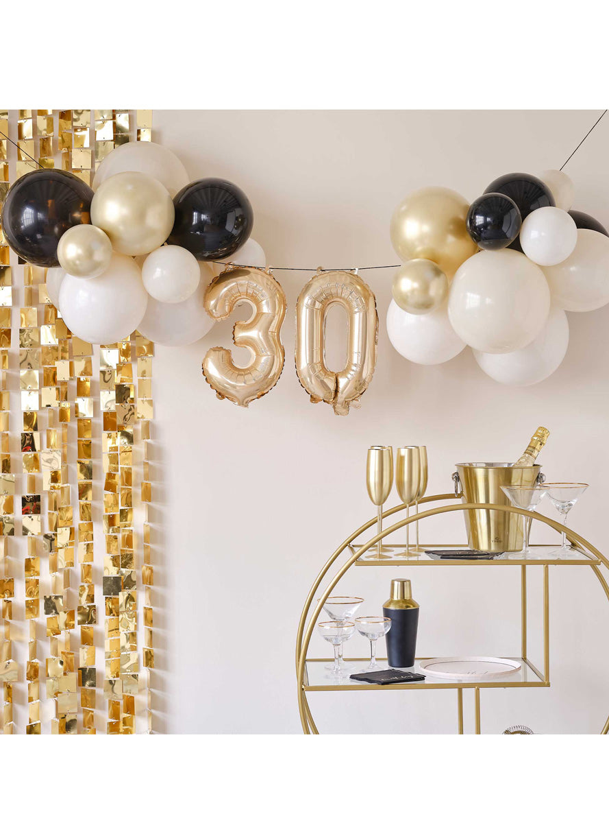 Champagne Noir 30th Birthday Balloon Bunting Kit – Lifestyle Image