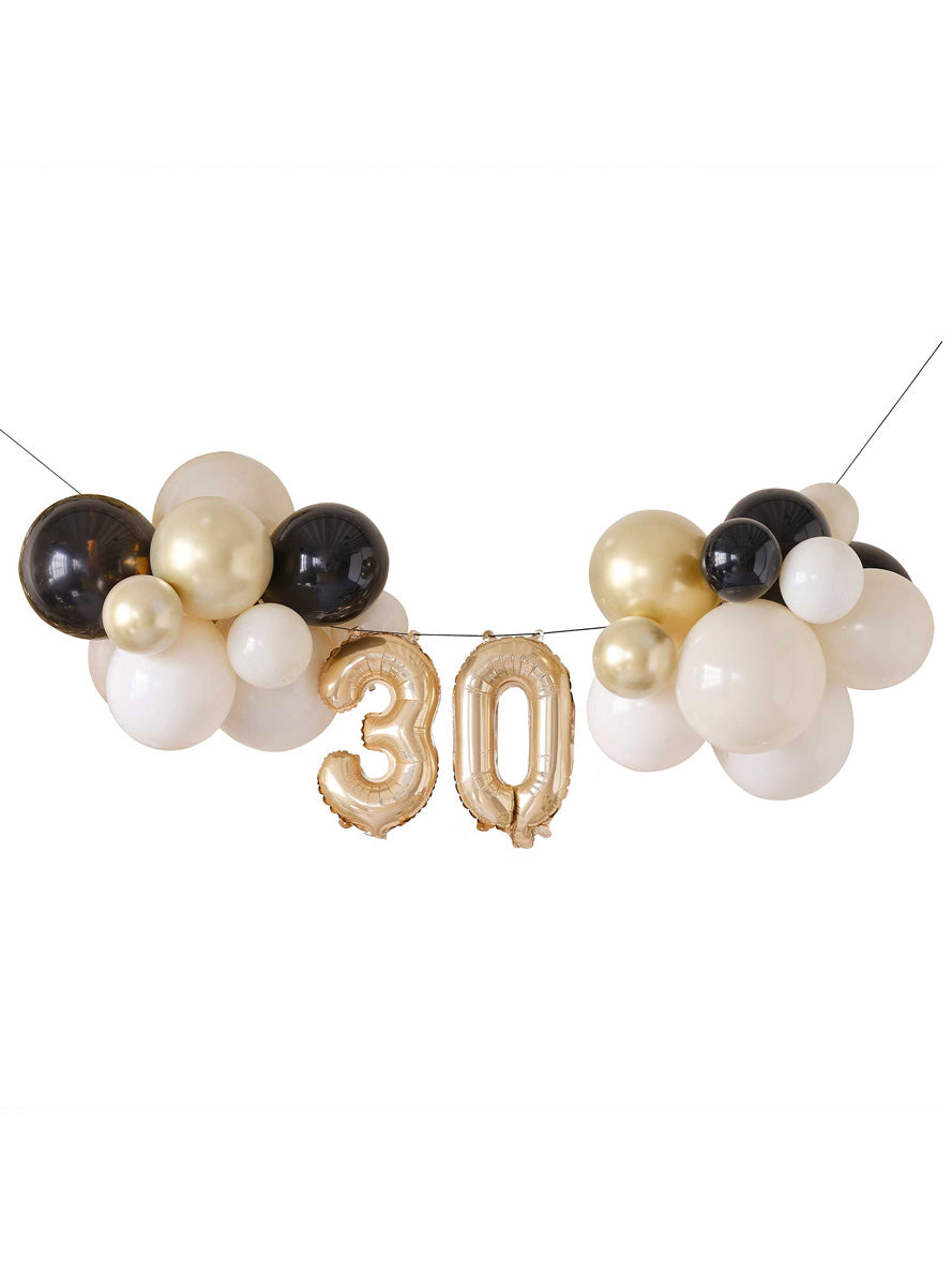 Champagne Noir 30th Birthday Balloon Bunting Kit – Main Image