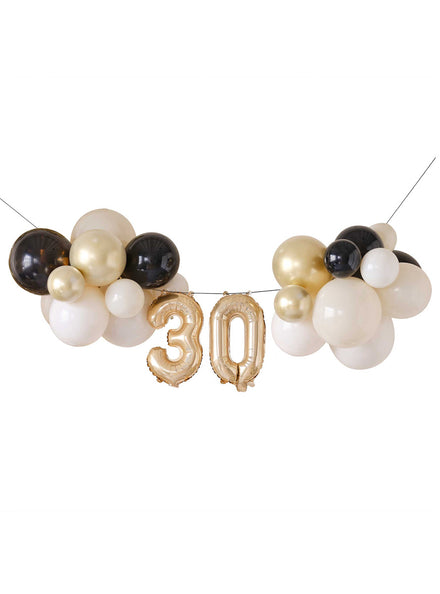 Champagne Noir 30th Birthday Balloon Bunting Kit – Main Image