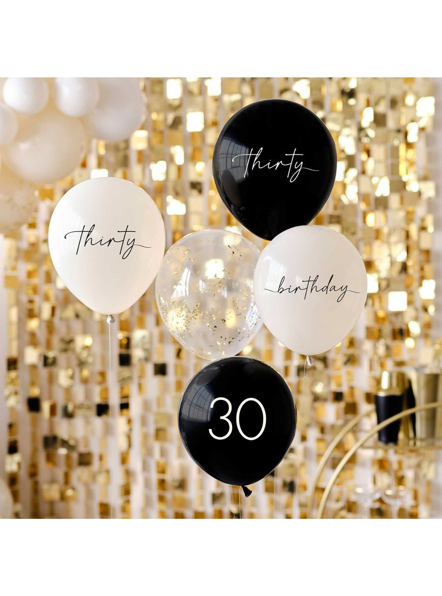 Champagne Noir Black Nude and Cream 30th Birthday 5 Pack of Balloons – Lifestyle Image