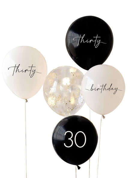 Champagne Noir Black Nude and Cream 30th Birthday 5 Pack of Balloons – Main Image