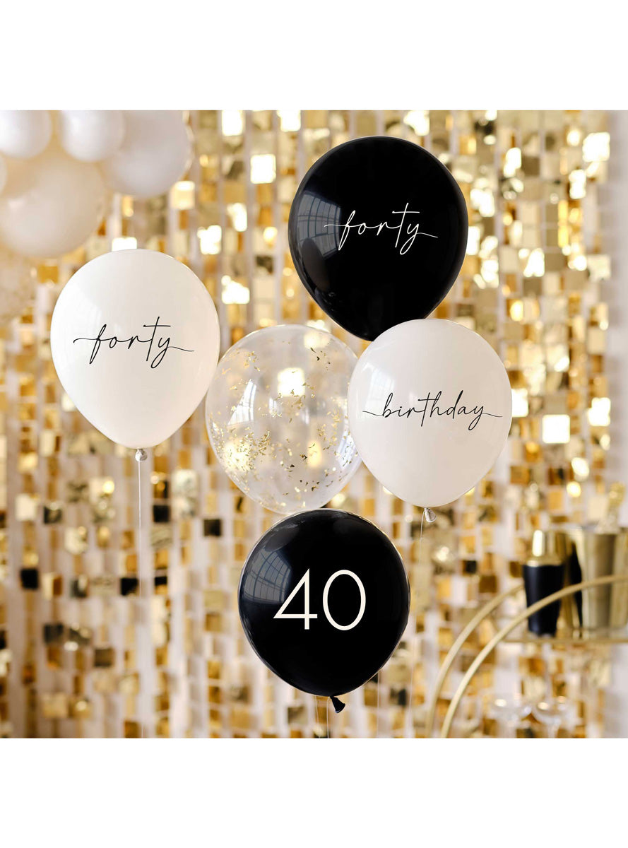 Champagne Noir Black Nude and Cream 40th Birthday 5 Pack of Balloons – Lifestyle Image
