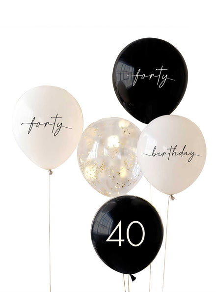 Champagne Noir Black Nude and Cream 40th Birthday 5 Pack of Balloons – Main Image