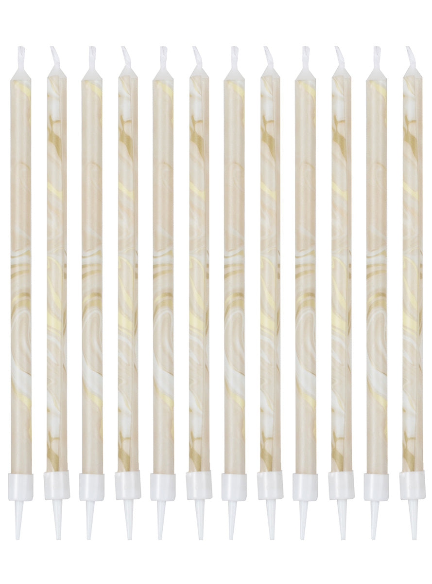 Champagne Noir Neutral Marble 12 Pack 18cm Birthday Candles – Main Image
