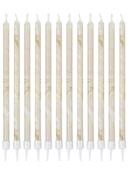 Champagne Noir Neutral Marble 12 Pack 18cm Birthday Candles – Main Image