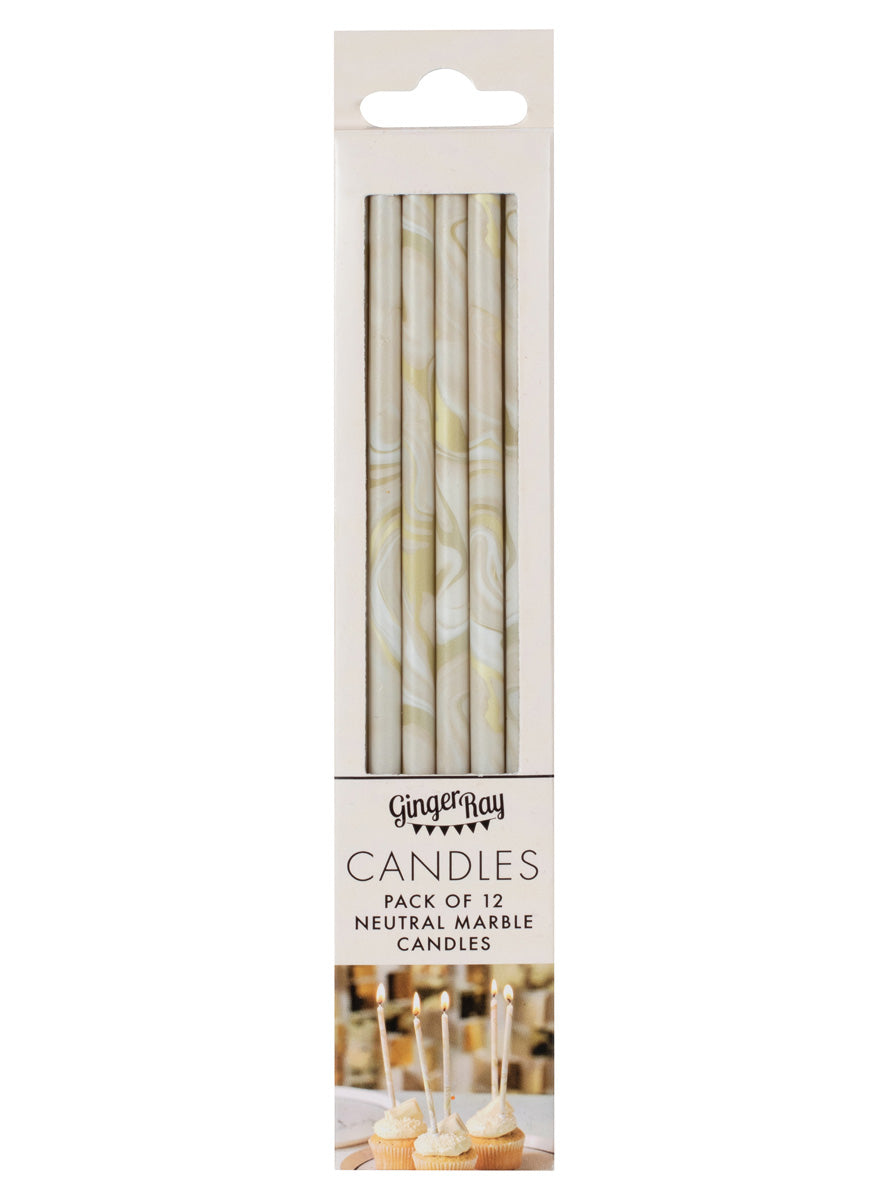 Champagne Noir Neutral Marble 12 Pack 18cm Birthday Candles – Packaging Image