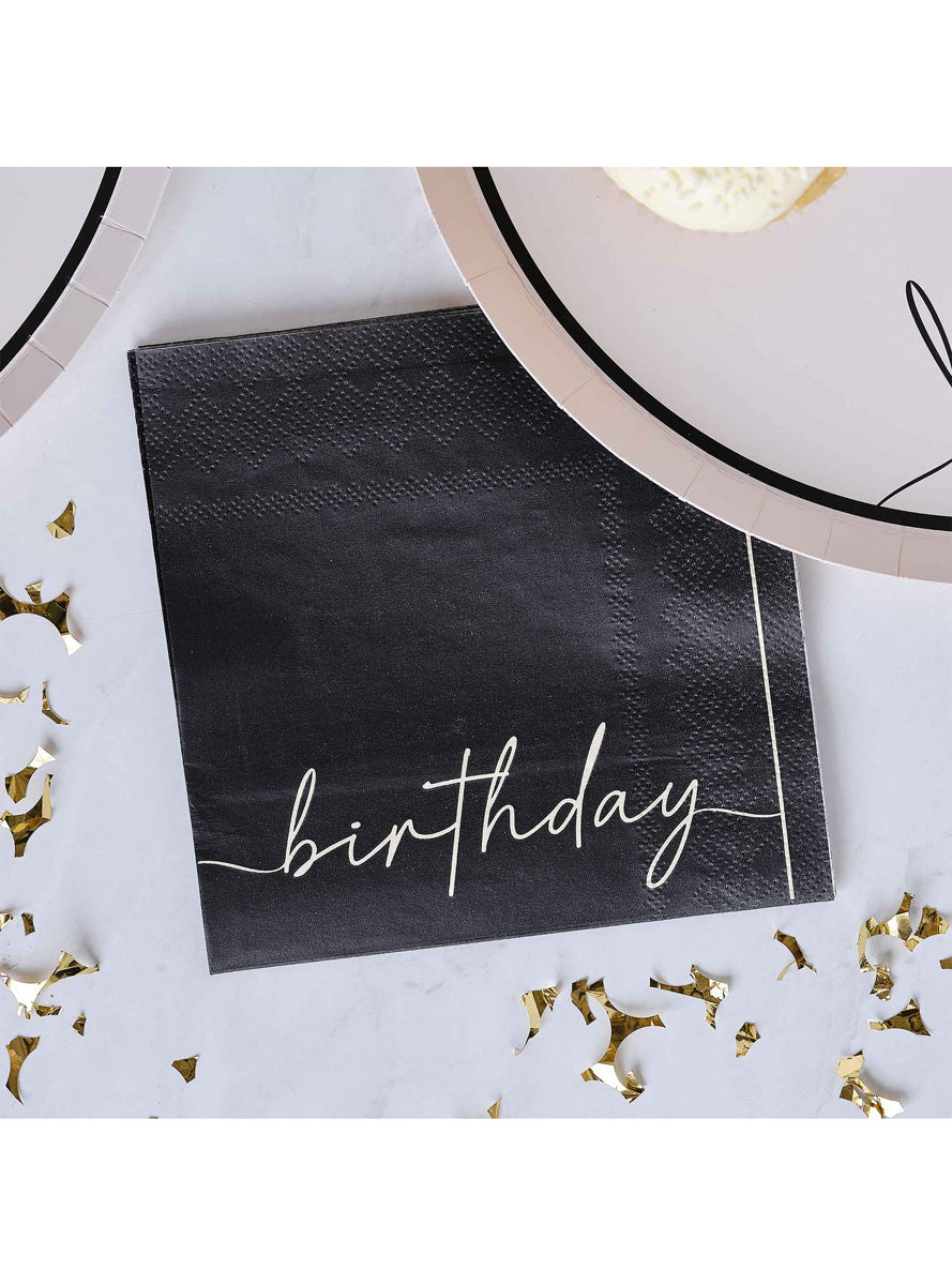 Champagne Noir Nude and Black 16 Pack Happy Birthday Napkins – Lifestyle Image