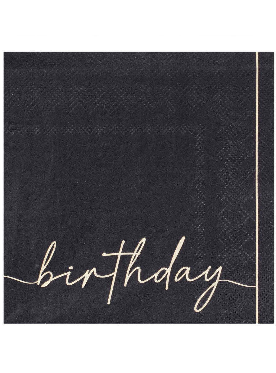 Champagne Noir Nude and Black 16 Pack Happy Birthday Napkins – Main Image