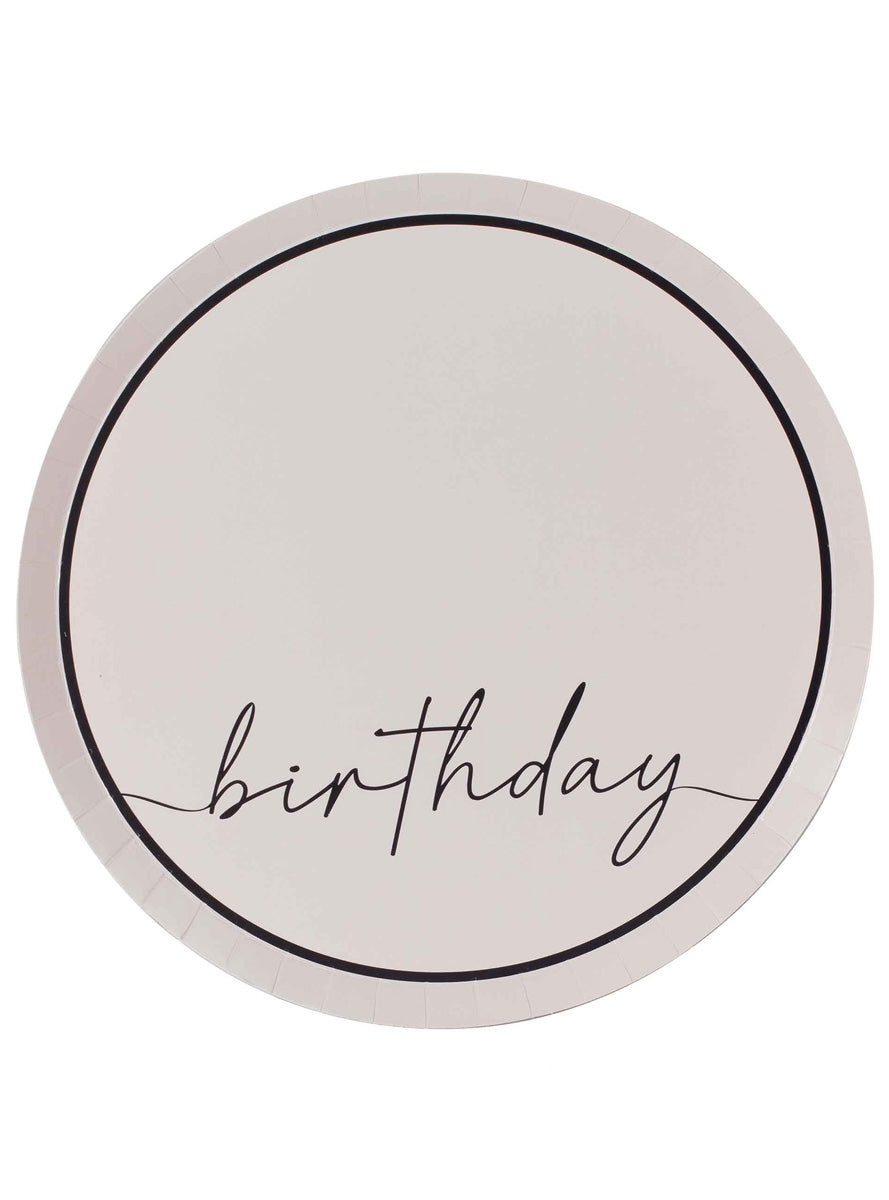 Champagne Noir Nude and Black 8 Pack Happy Birthday 25cm Paper Plates – Main Image