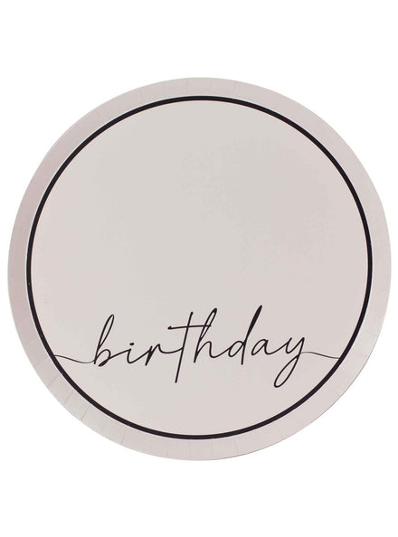 Champagne Noir Nude and Black 8 Pack Happy Birthday 25cm Paper Plates – Main Image